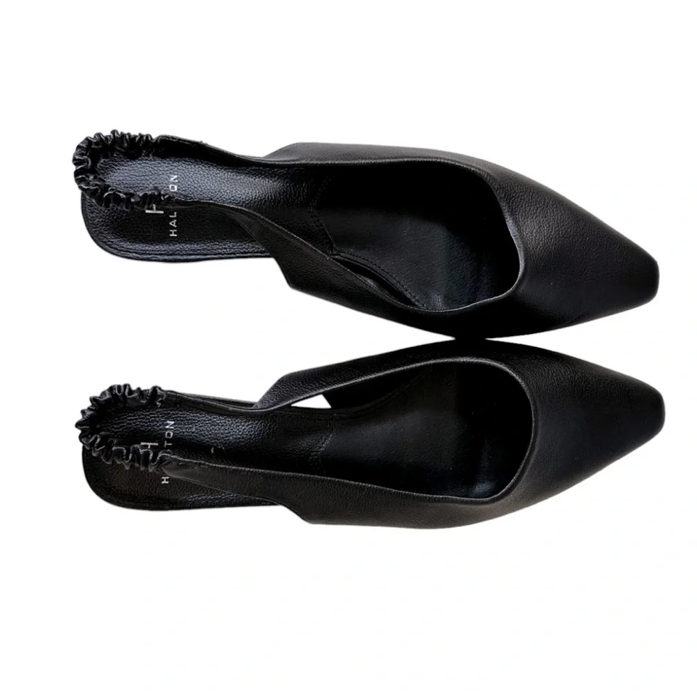 Halston Black Heyden Sling Back Flats Pointed Toe Shoes - Picture 4 of 6
